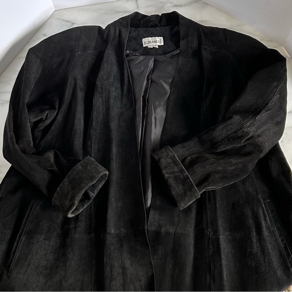 Ellen Ashley Black Vintage Suede Open Front Relaxed Fit Swing Coat Womens Size S - Picture 11 of 13